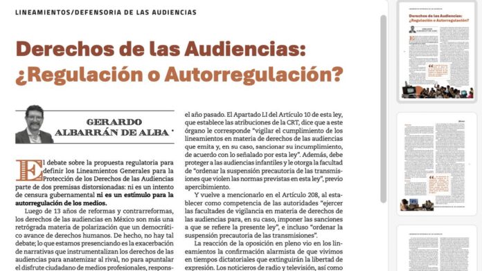 Artículo de Gerardo Albarrán de Alba sobre regulación y autorregulación de los derechos de las audiencias