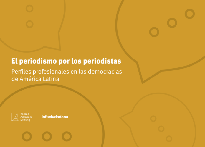 Cubierta mostaza de El periodismo por los periodistas, con título blanco y globos de diálogo